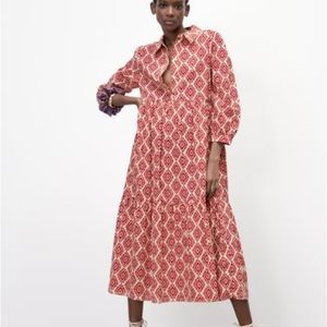 Zara | Printed Midi Dress Reddish | sz XS